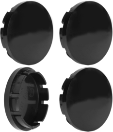 Set van 4 licht gebolde zwarte glanzende naafdoppen, buitenmaat doorsnede 56 mm en klemmaat 52 mm