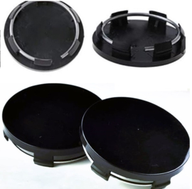 Set van 4 zwarte naafdoppen met ring, buitenmaat 60 mm en klemmaat 56 mm