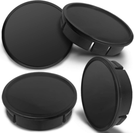 Set van 4 zwarte naafdoppen met opstaand randje, buitenmaat 60 mm en klemmaat 56 mm
