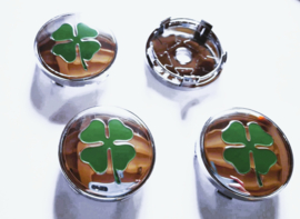 Set van 4 chroomkleurige naafdoppen klavertje 4, buitenmaat 60 mm en klemmaat 57 mm