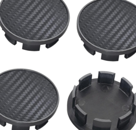 Set van 4 zwarte naafdoppen met carbonlook, buitenmaat doorsnede 48,5/49 mm en klemmaat 43 mm