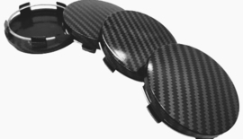 Set van 4 zwarte naafdoppen carbonlook, buitenmaat 60 mm en klemmaat 57 mm