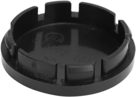 Set van 4 licht gebolde zwarte glanzende naafdoppen, buitenmaat doorsnede 56 mm en klemmaat 52 mm