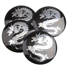 Gebolde metalen stickers, draak, zwart, set 4 stuks, 56 mm