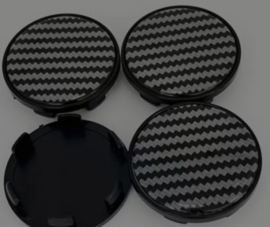 Set van 4 naafdoppen met carbonlook, buitenmaat doorsnede 53,8 mm en klemmaat 49,5 mm