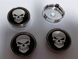 Set van 4 chroomkleurige naafdoppen skull, buitenmaat 60 mm en klemmaat 57 mm