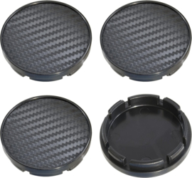 Set van 4 zwarte carbonlook naafdoppen, buitenmaat 55 mm en klemmaat 51,5/52 mm