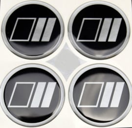 Zwart/alugrijs streep met vlak patroon, siliconen logostickers, set van 4, zelfklevend, 65 mm doorsnede