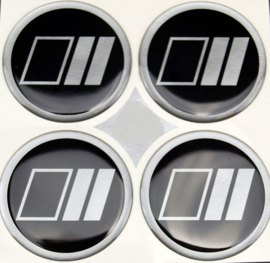 Zwart/alugrijs streep met vlak patroon, siliconen logostickers, set van 4, zelfklevend, 54 mm doorsnede