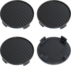 Set van 4 zwarte carbonlook naafdoppen buitenmaat 68 mm en klemmaat 65 mm