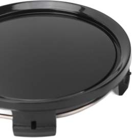 Set van 4 zwarte naafdoppen met ring, buitenmaat doorsnede 74 mm en klemmaat 72 mm