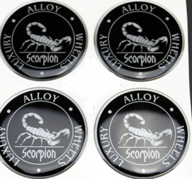 Siliconen logostickers Scorpion motief, set van 4, zelfklevend, 55 mm doorsnede