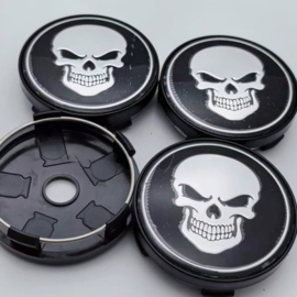 Set van 4 zwarte naafdoppen skull, buitenmaat 60 mm en klemmaat 56 mm