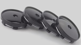 Set van 4 zwarte naafdoppen met ring, buitenmaat 60 mm en klemmaat 57 mm