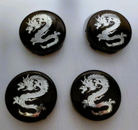 Set van 4 zwarte naafdoppen draak, buitenmaat 60 mm en klemmaat 57 mm