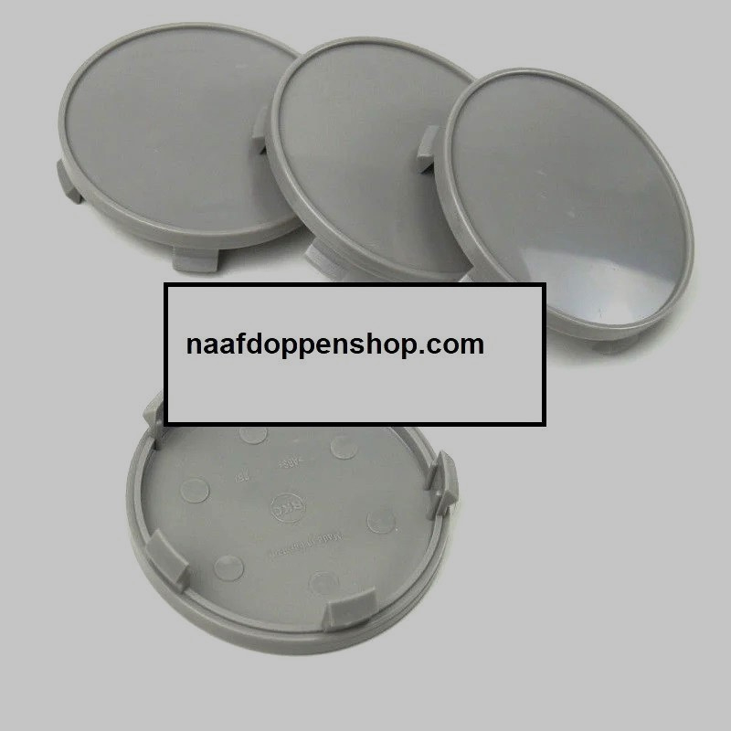 Set van 4 naafdoppen van grijs kunststof,  buitenmaat 68,5 mm, klemmaat 65,5 mm, geschikt voor stickers