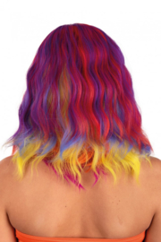 Pruik halflang met wave Multi Color 35 cm