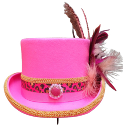 Opgemaakte hoed: Fuchsia/Panter
