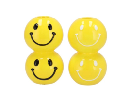 Smiley kandelaar Double 7 x 6 cm Set Geel/Zwart/Wit