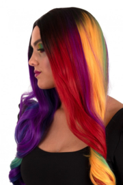 Pruik lang met wave MultiColor 75 cm