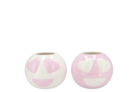 Smiley Pot Hearts Set Wit/Roze S