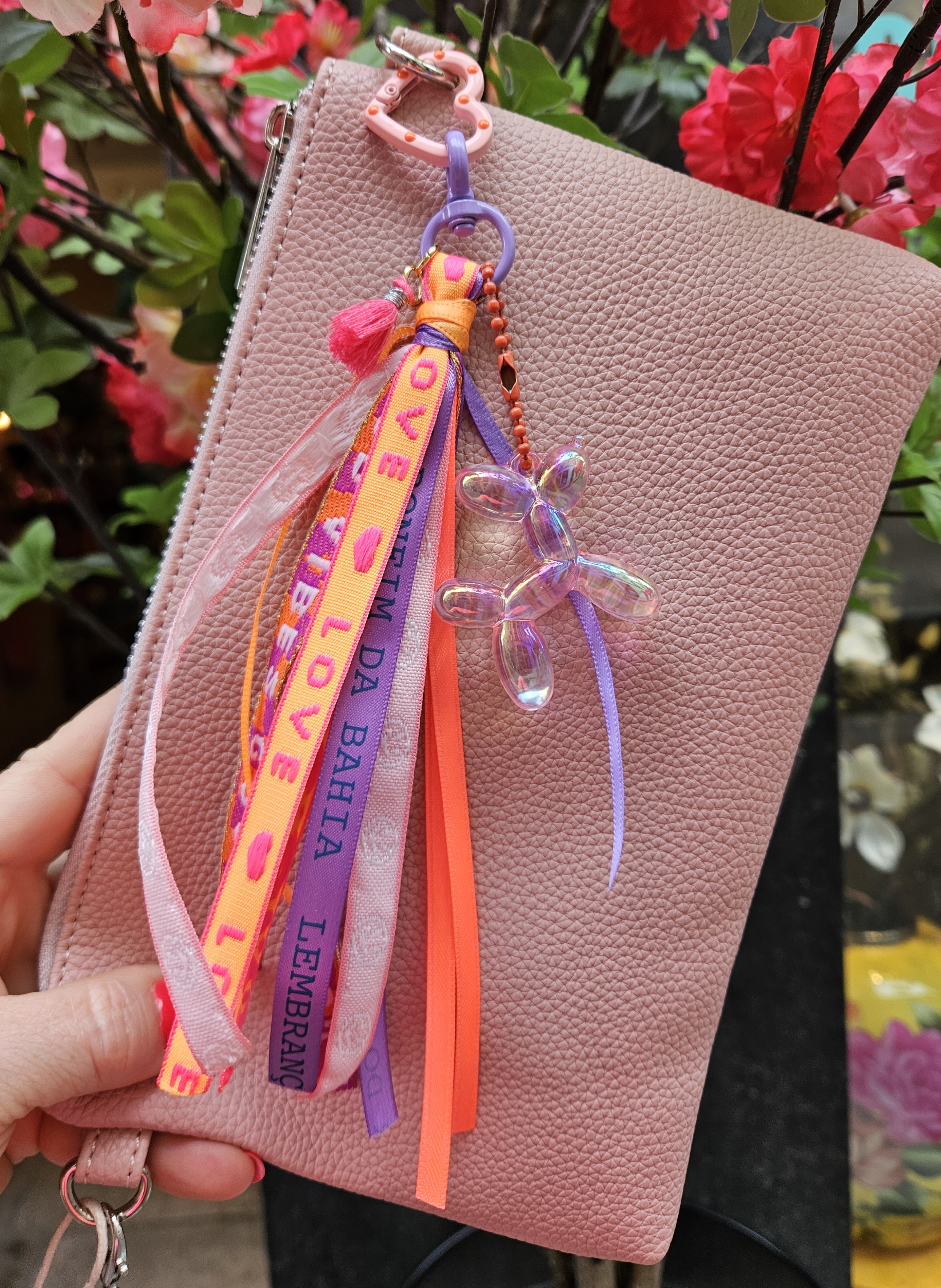 Sleutel/Tashanger Oranje/Pink/Lila met Ballonhondje