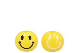 Smiley kandelaar 7 x 6 cm Set Geel/Zwart/Wit