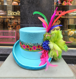 Opgemaakte Wolvilten hoed Aqua/Groen/Roze/Rood
