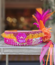 Hoofdband met bloemen Pink/Oranje