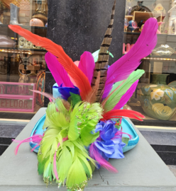 Opgemaakte Wolvilten hoed Aqua/Groen/Roze/Rood