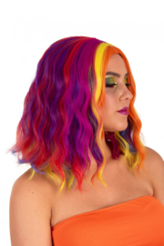 Pruik halflang met wave Multi Color 35 cm