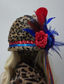 Panter bontmuts bloemen Blauw/Rood