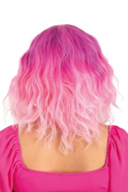 Pruik halflang met wave Pink/Wit 35 cm