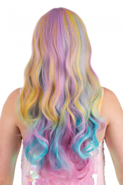 Pruik lang met wave en schuine lok Pastel 70 cm