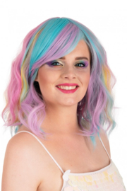 Pruik halflang met wave en pony Pastel 40 cm