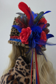 Panter bontmuts bloemen Blauw/Rood