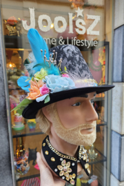 Opgemaakte hoed Flowers Panter Aqua/Multi