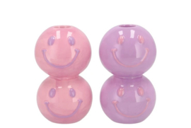 Smiley kandelaar Double 7 x 6 cm Set Roze/Lila