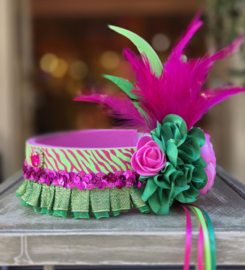 Hoofdband met bloemen Groen/Pink