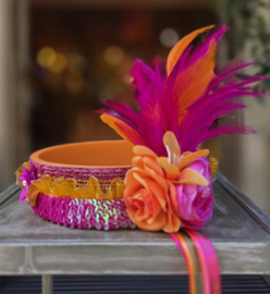 Hoofdband met bloemen Pink/Oranje