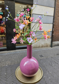 Vaas Pip Studio 33 cm roze met zijdebloemen