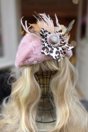 Fluffy Baret Oudroze Panter strik