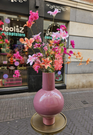 Vaas Pip Studio 40 cm roze met zijdebloemen