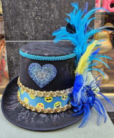 Opgemaakte hoed Zwart Smiley Blauw/Geel