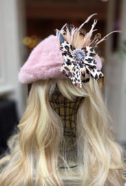 Fluffy Baret Oudroze Panter strik