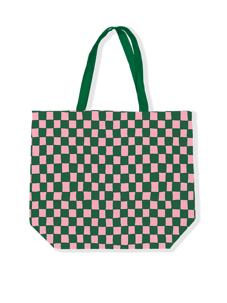 Canvas Shopper Groen/Roze Ruit