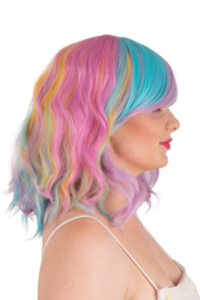 Pruik halflang met wave en pony Pastel 40 cm