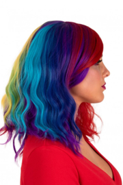Pruik halflang met wave Multicolor 40 cm