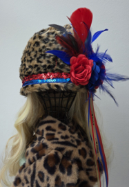 Panter bontmuts bloemen Blauw/Rood