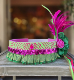 Hoofdband met bloemen Groen/Pink